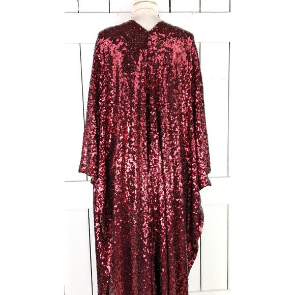 Red sequin beaded kimono cardigan jacket cover up one size - Picture 6 of 7